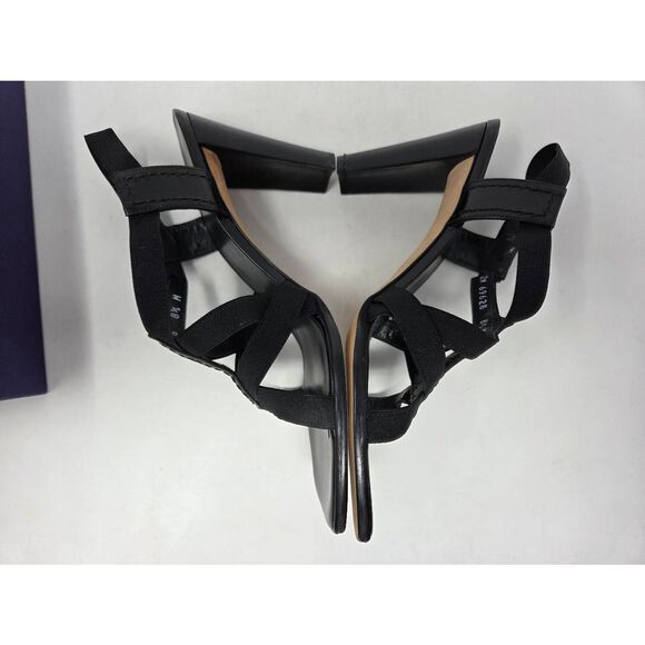 STUART WEITZMAN BLACK LEATHER ELASTIC STRAPPY BASILISK HEELED SANDAL SIZE 8.5M - Picture 6 of 9